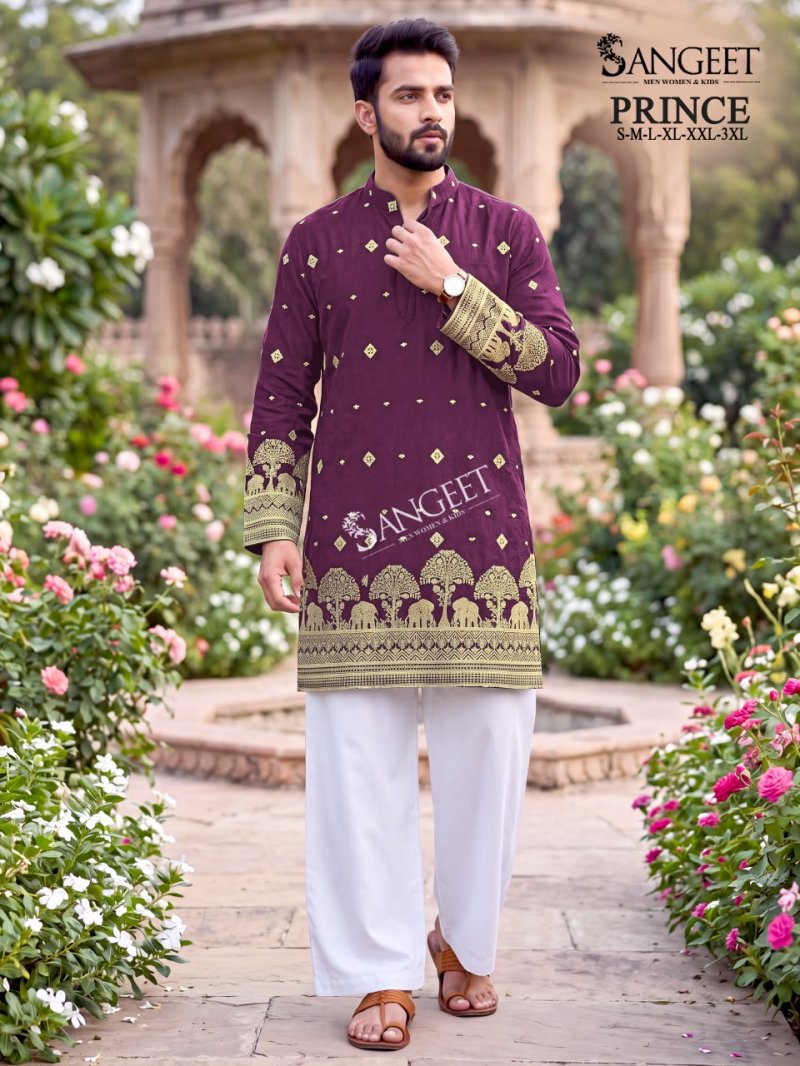 Sangeet Prince Rayon Crush Embroidery Short Mens Kurta